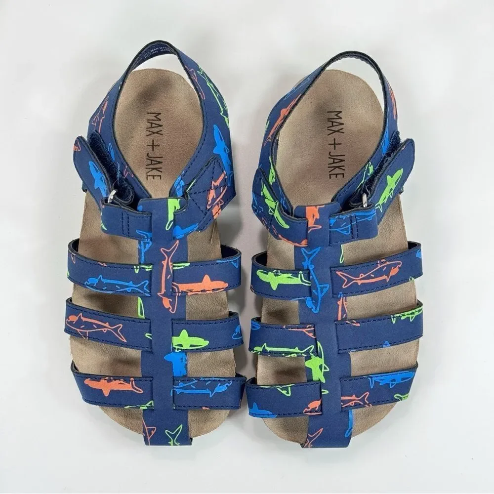 Max + Jake Finn Sharks Strappy Closed Toe Fisherman Sandals Blue Multi Toddler 9